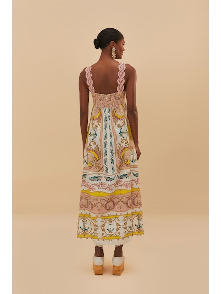 Farm Rio Maritime Magic Off White Sleeveless Maxi Dress