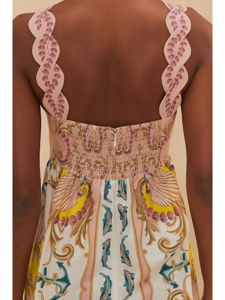 Farm Rio Maritime Magic Off White Sleeveless Maxi Dress