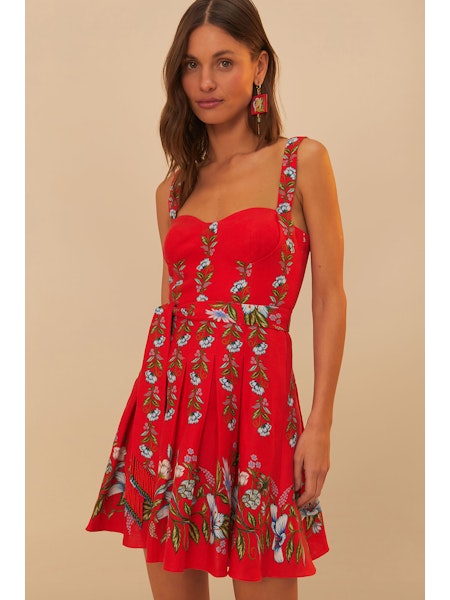 Farm Rio Sweet Bloom Bouquet Red Sleeveless Mini Dress