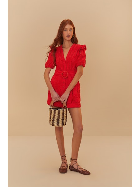 Farm Rio Red Eyelets Romper