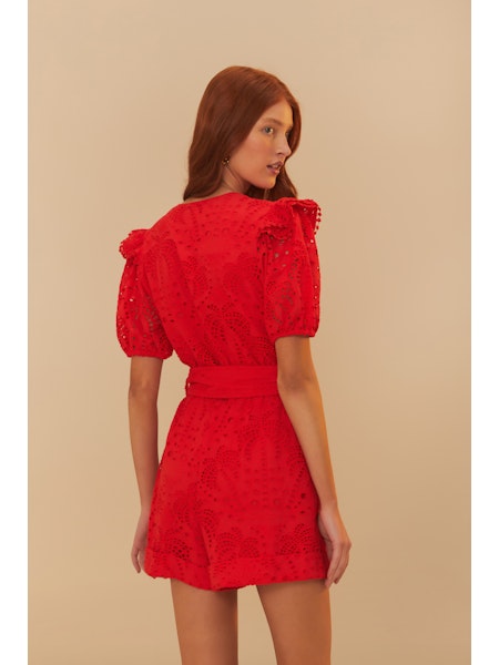 Farm Rio Red Eyelets Romper