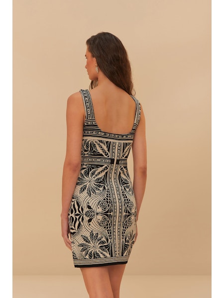 Farm Rio Monochrome Elegance Scarf Off-White Knit Mini Dress