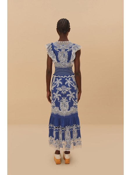 Farm Rio Romantic Richelieu Blue Maxi Dress