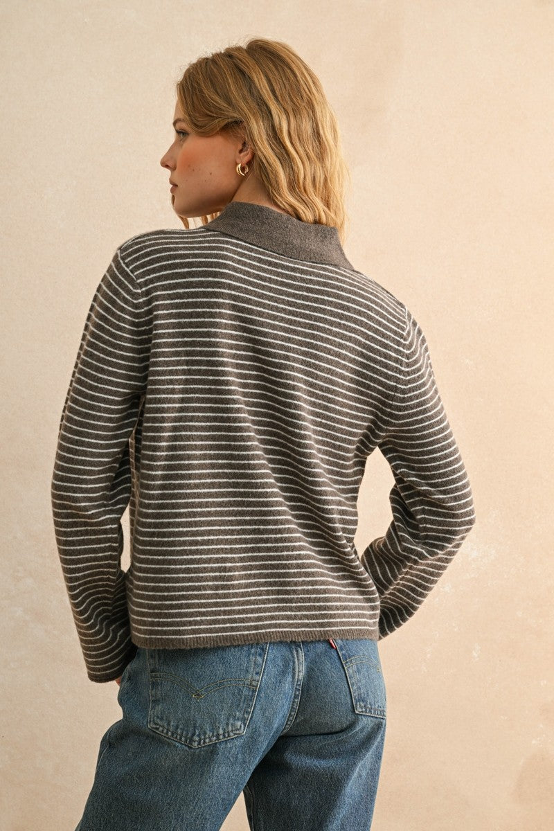NYLAND Striped LS w/ Collar Knit Top