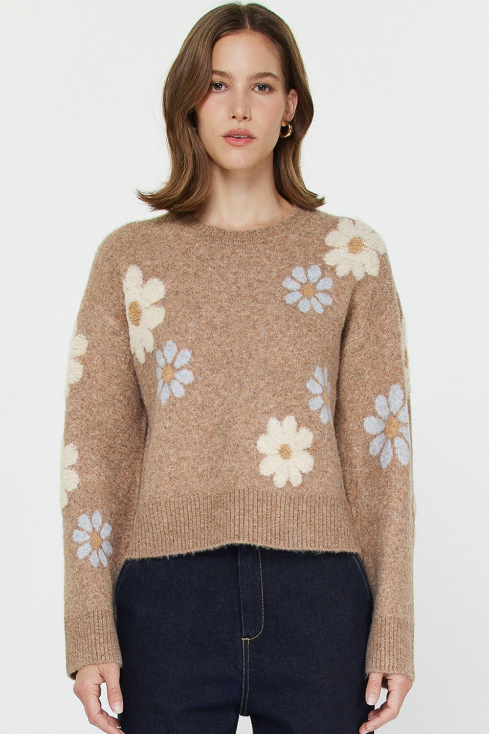 NYLAND Danica Flower Motif Sweater Taupe