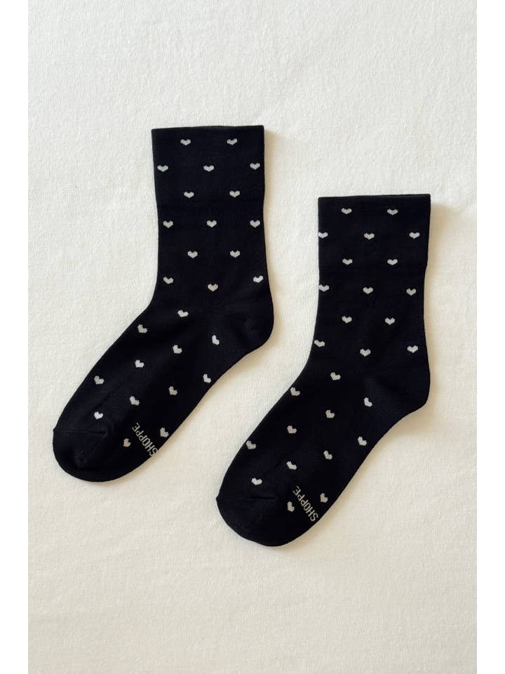 Le Bon Shoppe Sneaker Socks in Color Heart Black / Cream