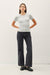 NYLAND Beth Ultra Soft S/S Striped Sweater Top Heather Grey
