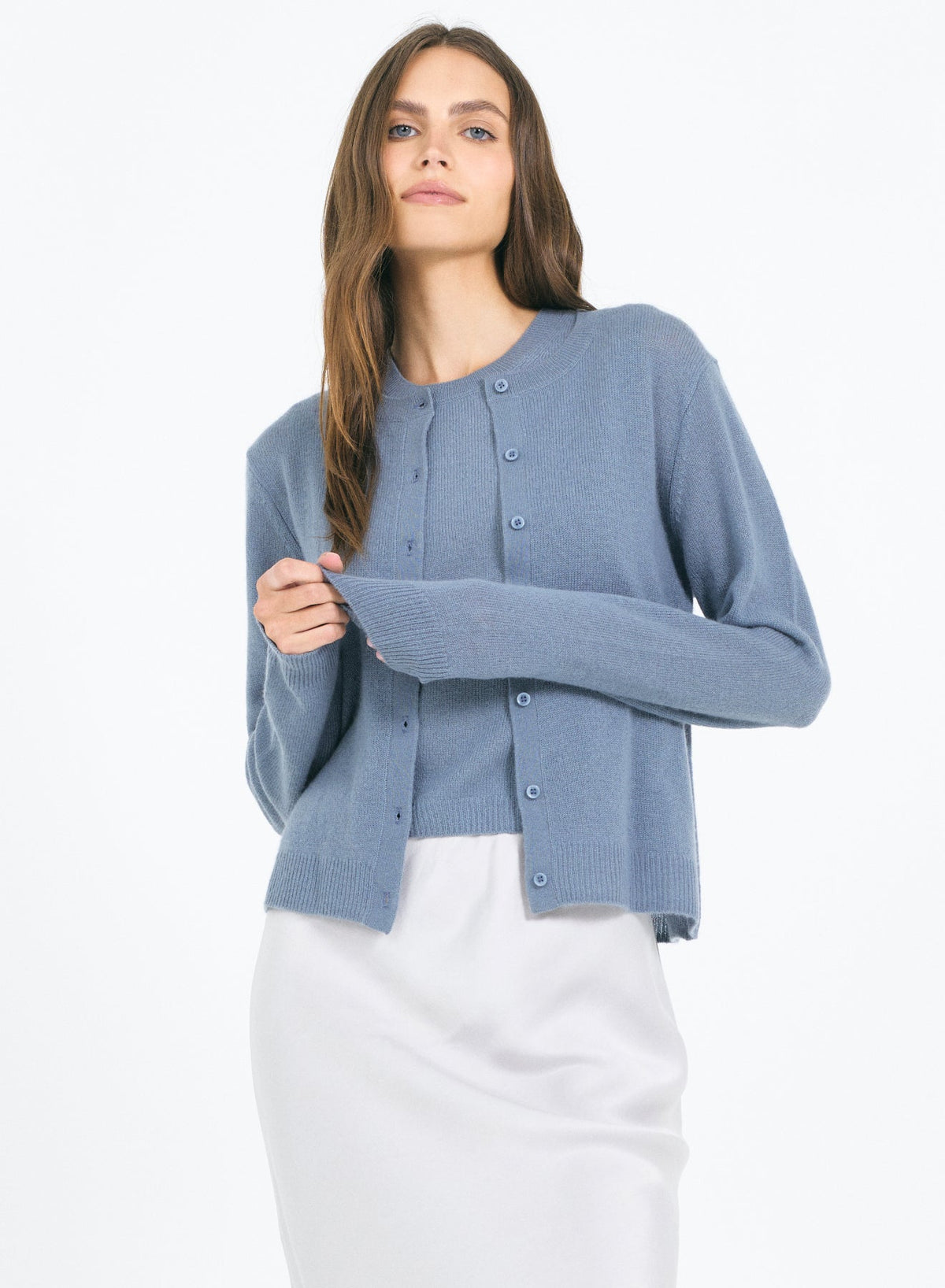 One Grey Day Forbes Cashmere Cardigan Cadet