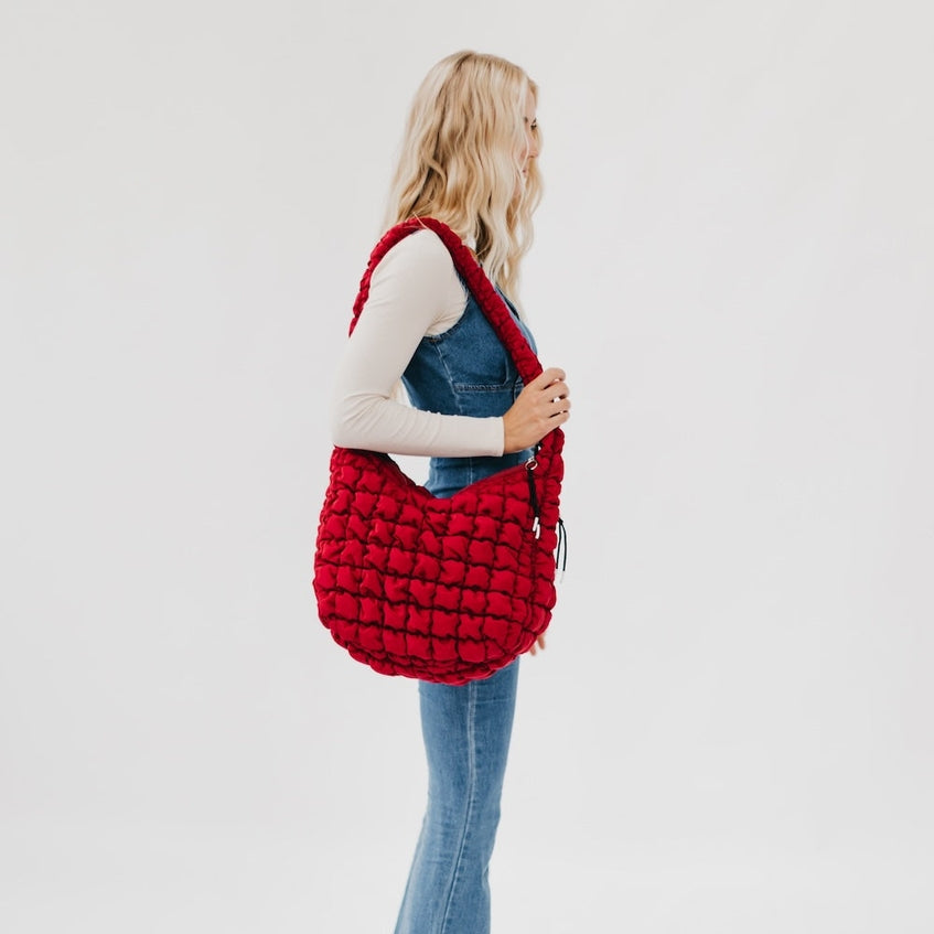 Pretty Simple Carmen Quilted Hobo Tote Bag Red