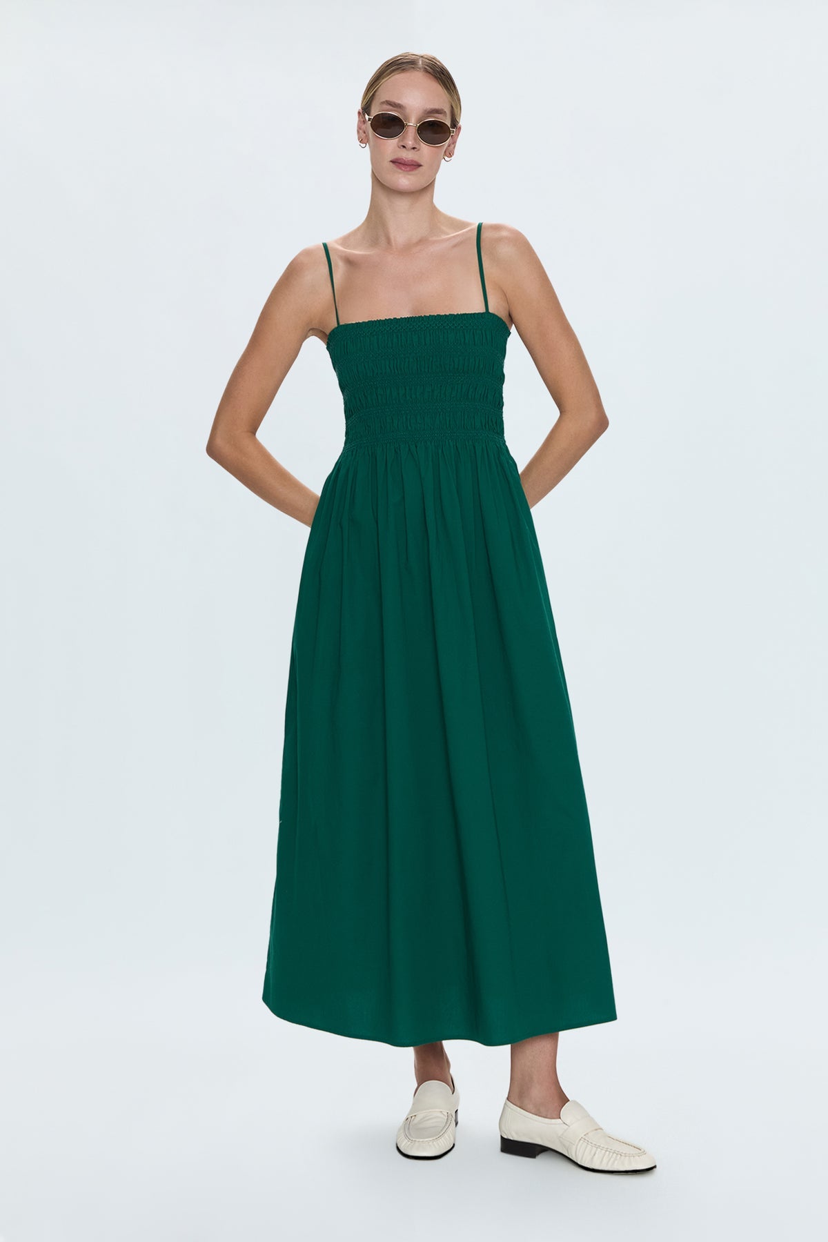 PISTOLA Bianca Smocked Bodice Dress in Emerald