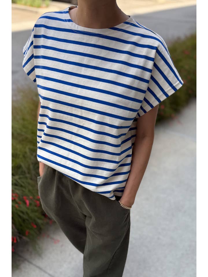 Le Bon Shoppe Manon Tee Blue Stripe on Cream
