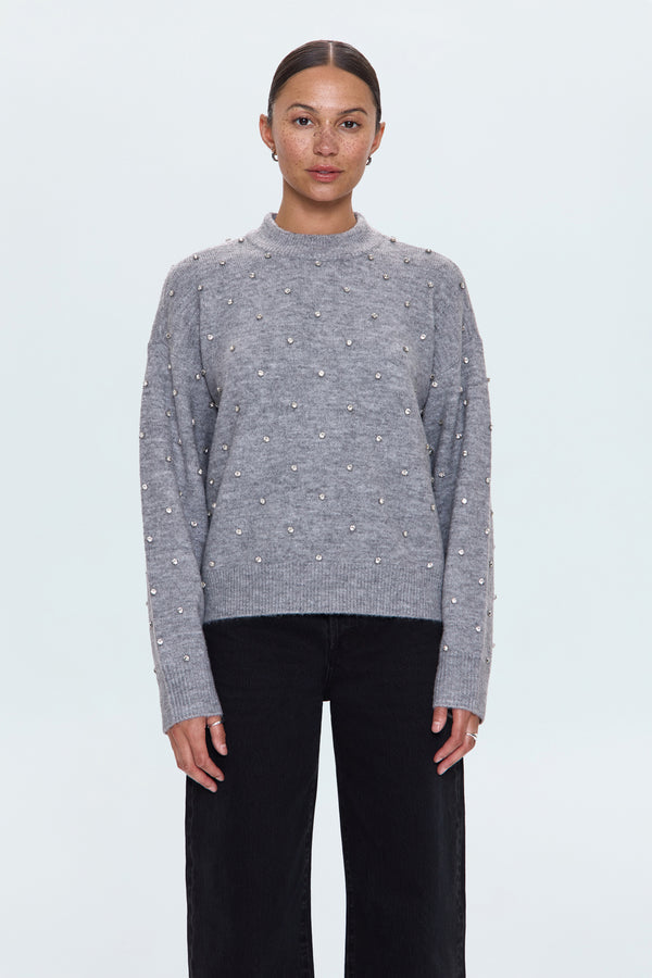 PISTOLA Aura Relaxed Crewneck Sweater in Charcoal Diamonte