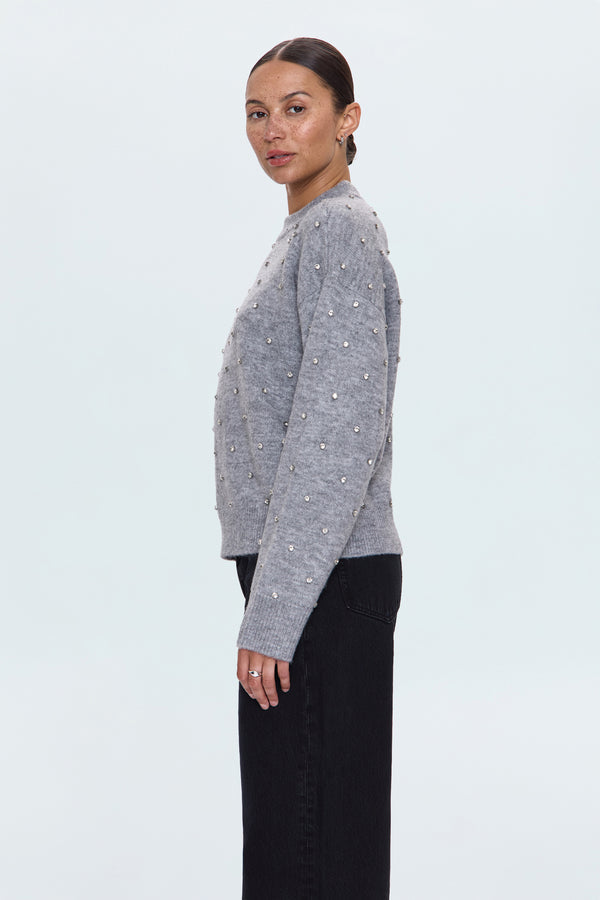PISTOLA Aura Relaxed Crewneck Sweater in Charcoal Diamonte