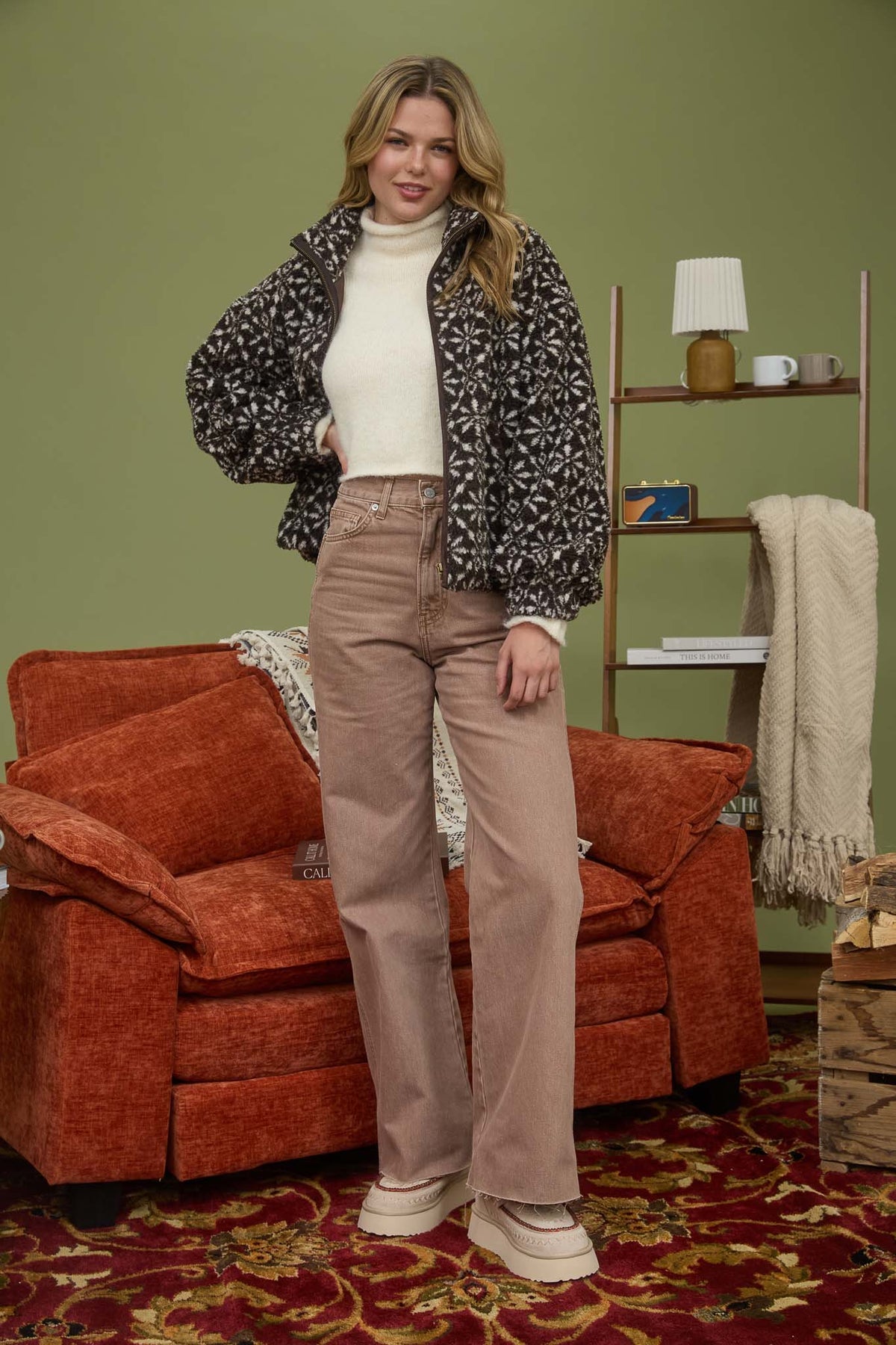 NYLAND Lavilla Snowflake Zip-Up Sherpa Jacket