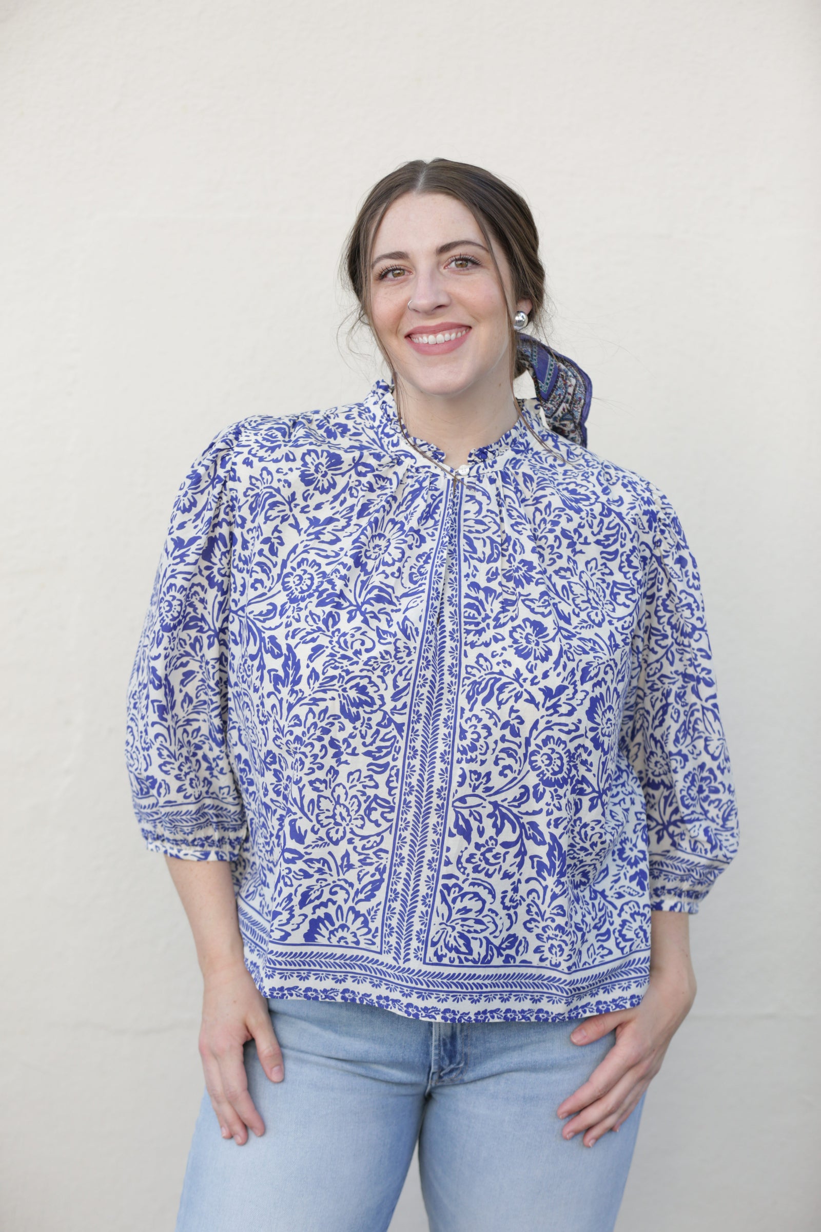 Birds of Paradis by Trovata Orly Blouse in Hydra Border