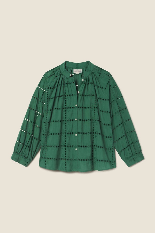 Birds of Paradis by Trovata Mena Blouse in Emerald Eyelet