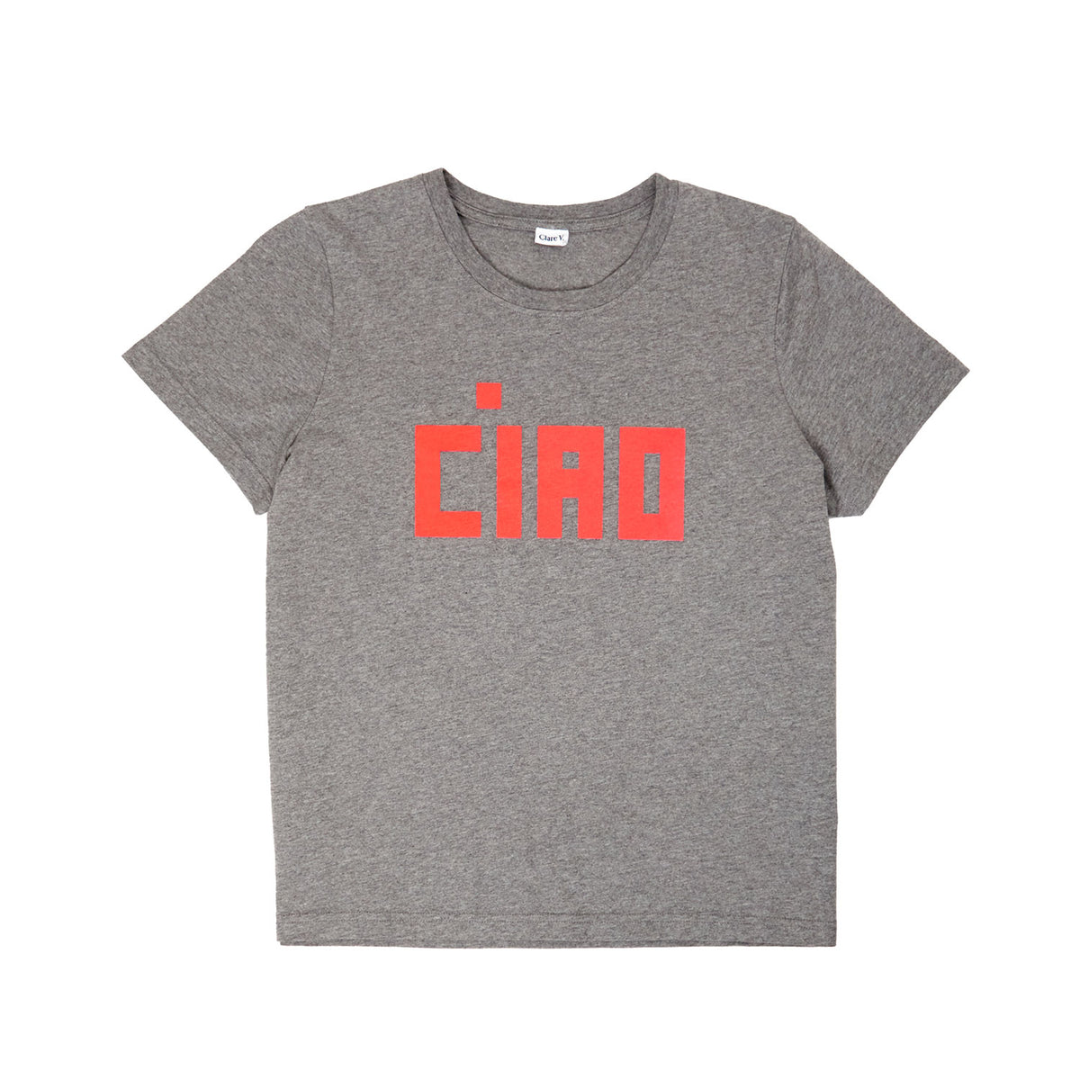 Clare V. Ciao Classic Tee Grey Melange Neon Coral