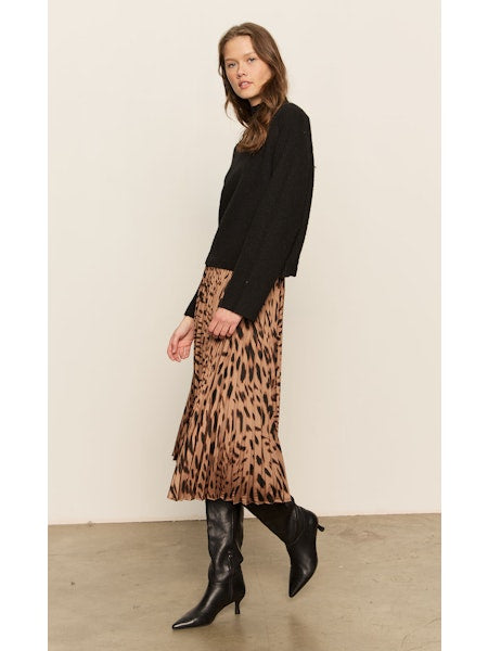 Sanctuary Nostalgia Pleated Midi Skirt in Mocha Leo