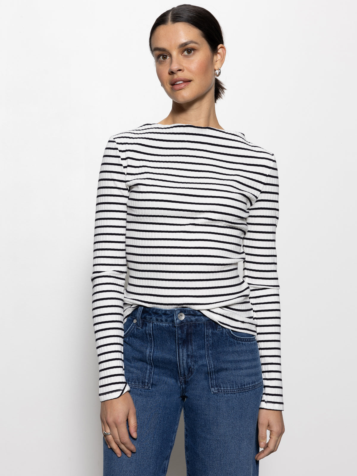 Sanctuary L/S Boatneck T-Shirt Chalk Black Stripe