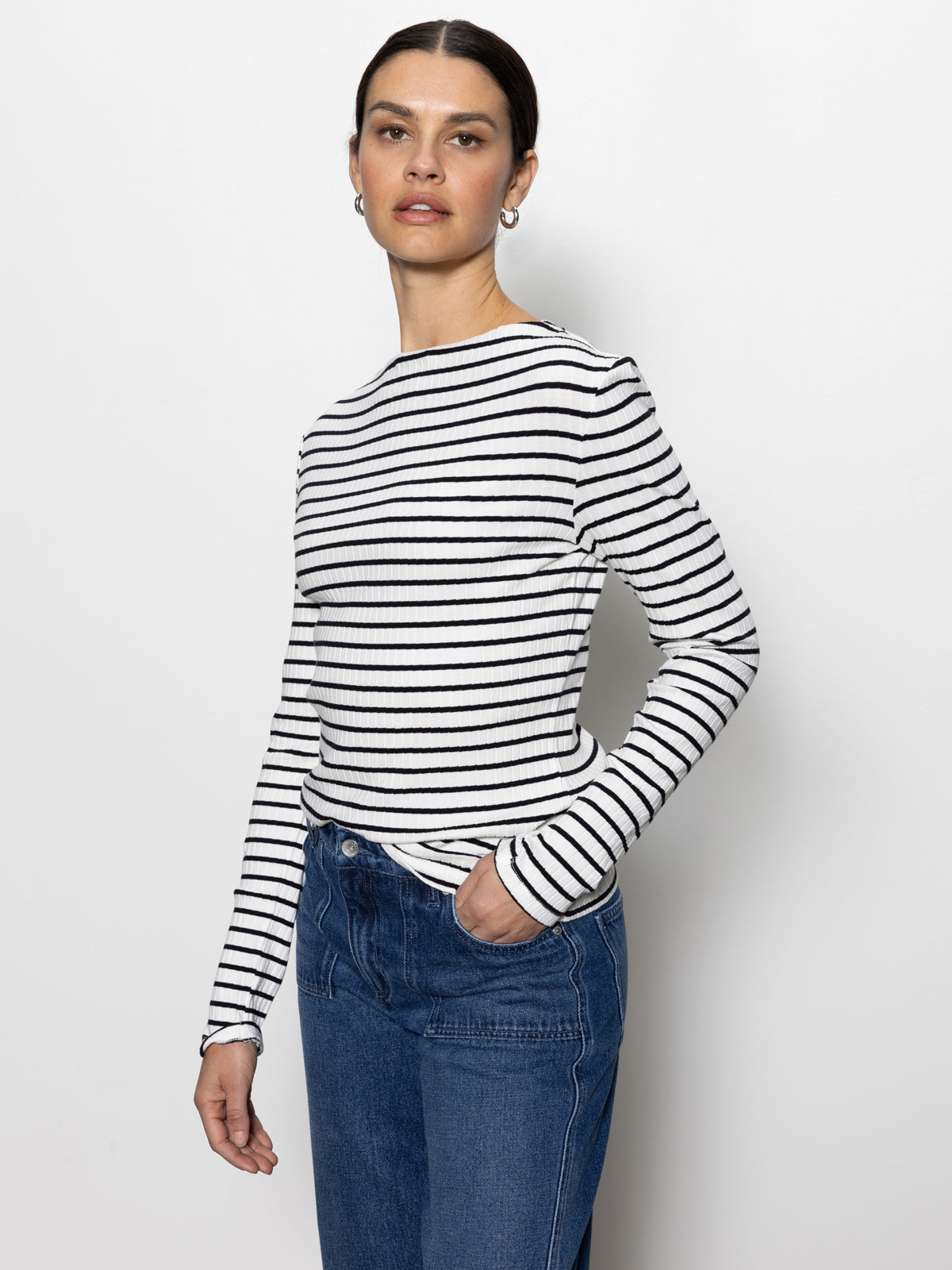 Sanctuary L/S Boatneck T-Shirt Chalk Black Stripe