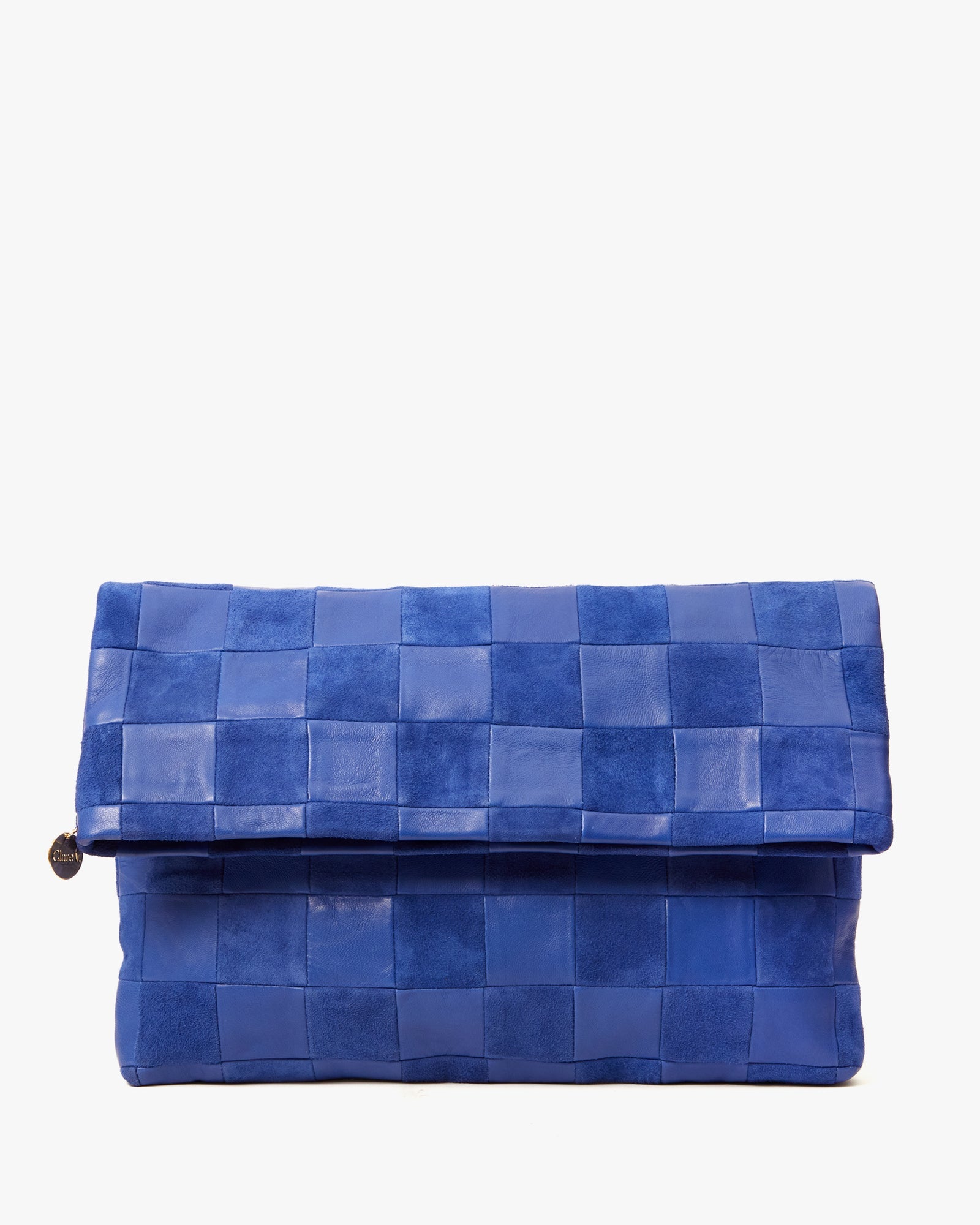 Clare V. Carryall Clutch w/ Tabs - Nappa & Suede Oversized Checker