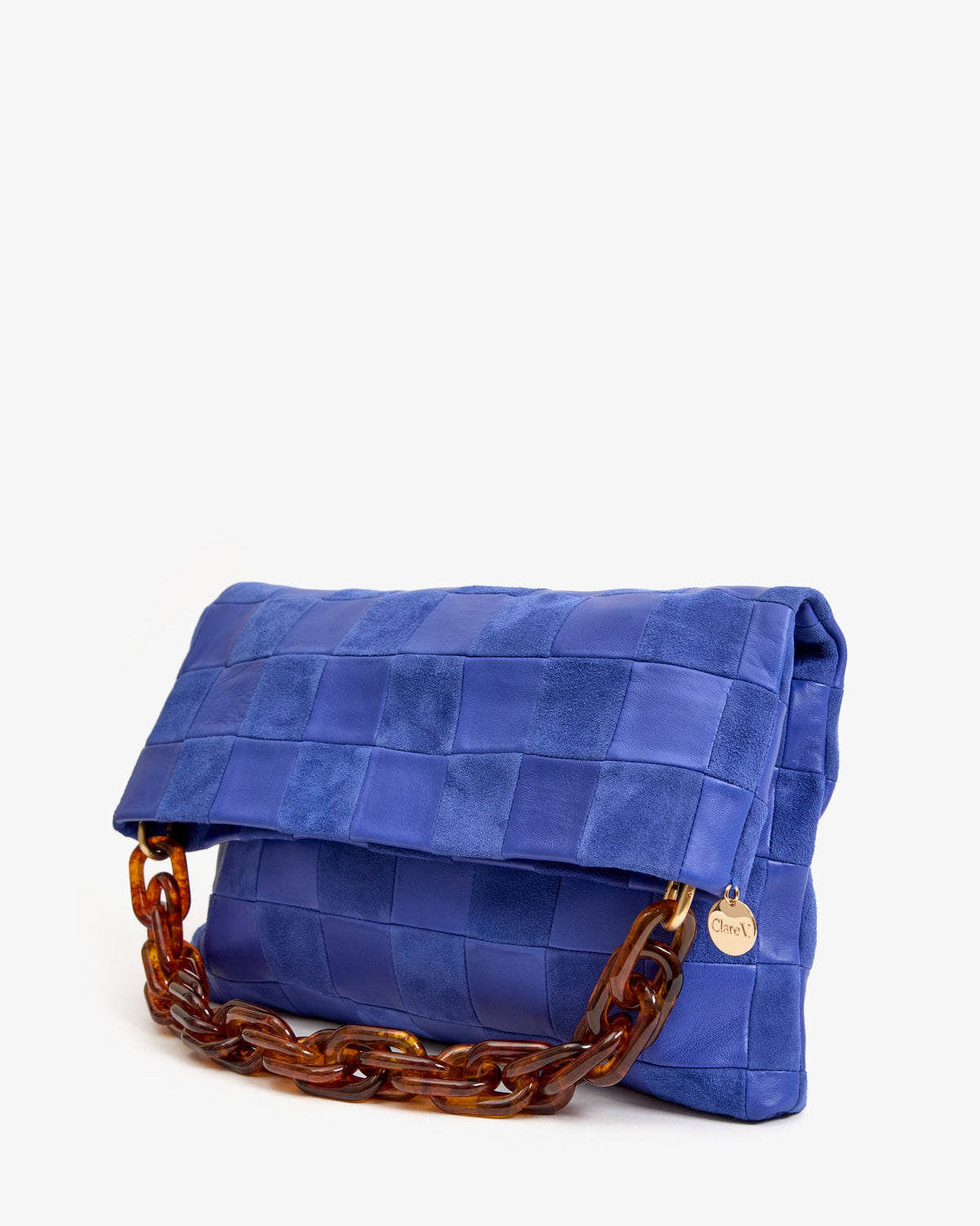 Clare V. Carryall Clutch w/ Tabs - Nappa &amp; Suede Oversized Checker