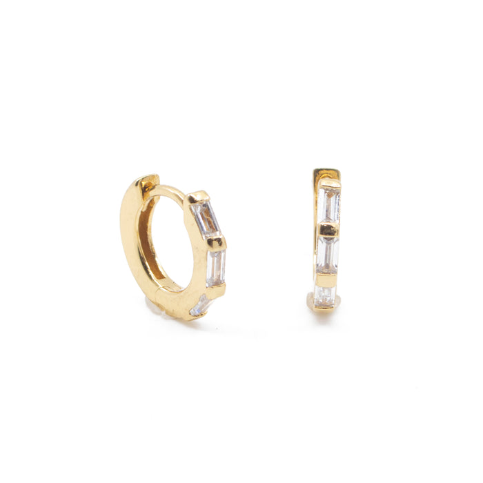 The Land of Salt Clear CZ Baguette Huggie Hoops