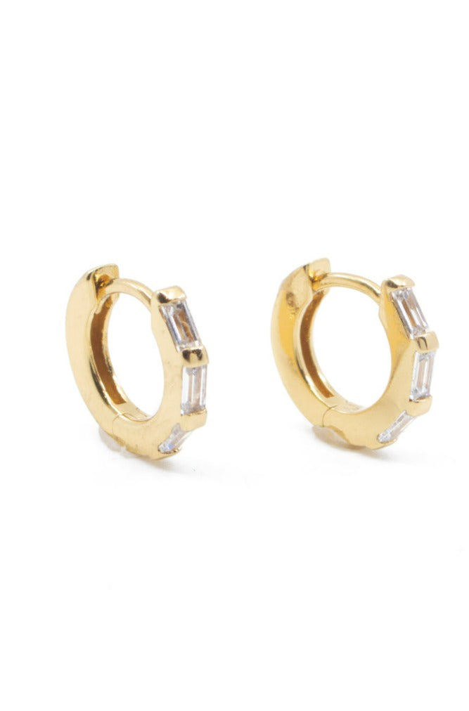 The Land of Salt Clear CZ Baguette Huggie Hoops