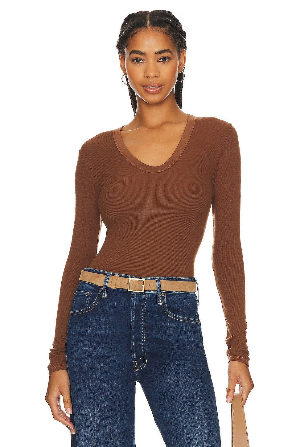 Enza Costa Rib Bold L/S U Neck Dark Whole Grain