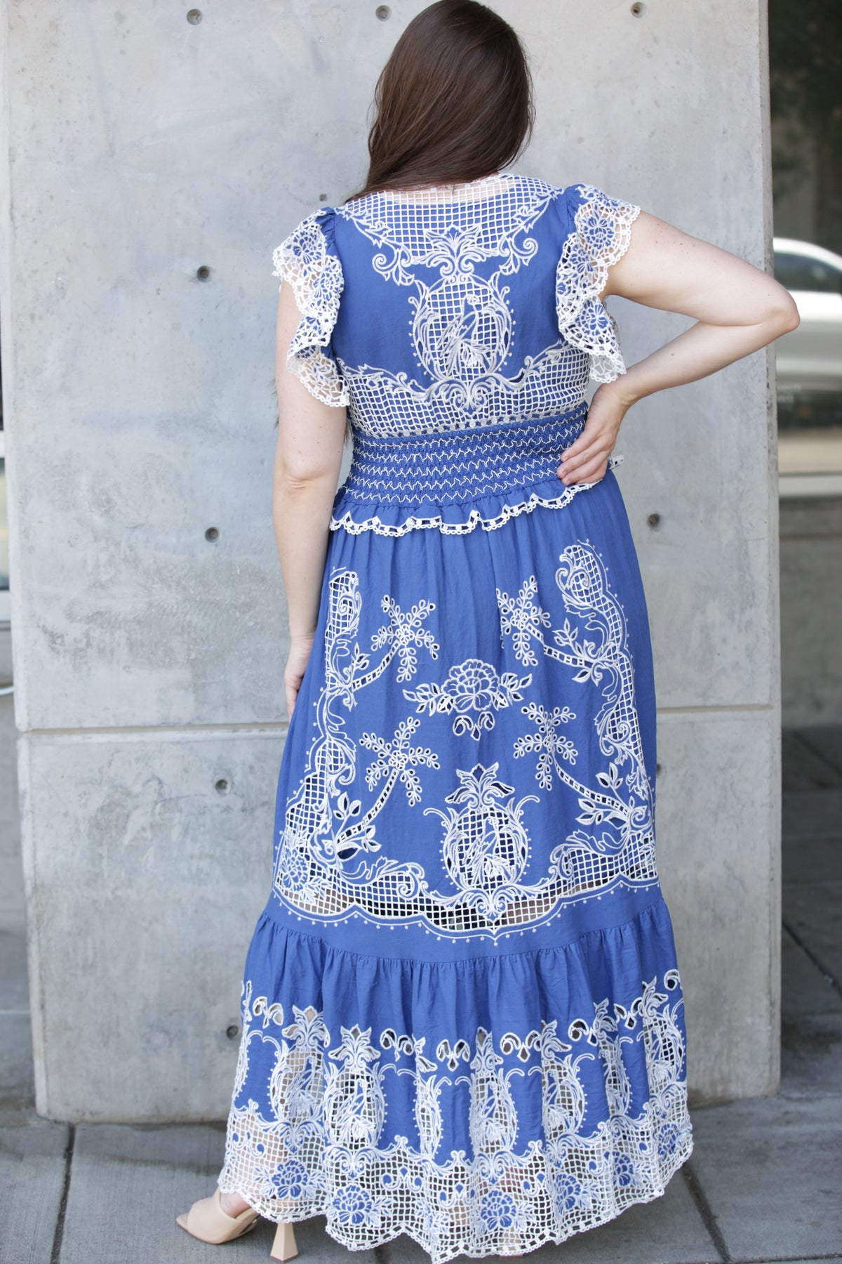 Farm Rio Romantic Richelieu Blue Maxi Dress