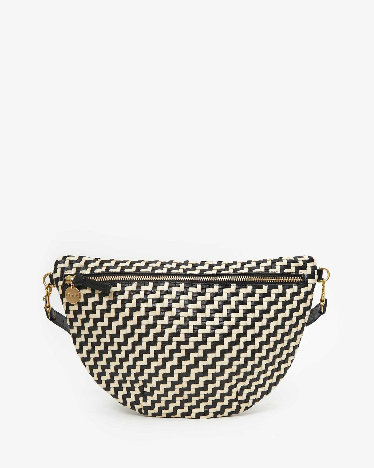 Clare V. Woven Zig-Zag Grande Fanny Black Cream