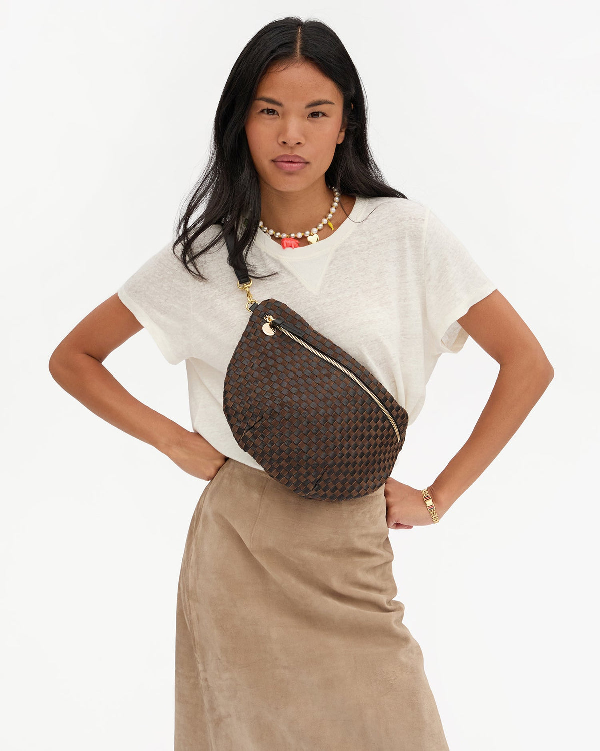 Clare V. Woven Checker Grande Fanny