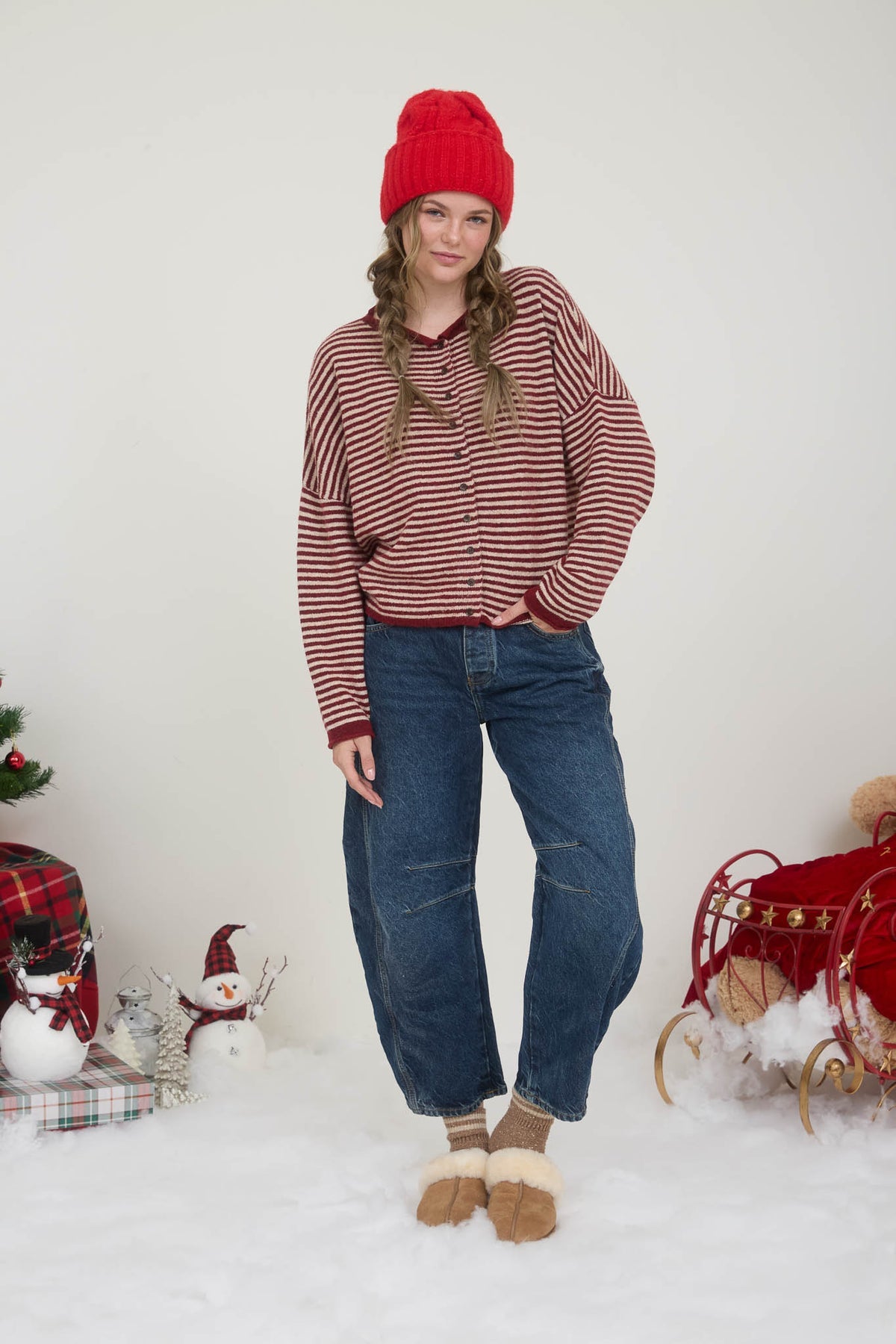 NYLAND Clementine Stripe Raw Edge Knit Cardigan