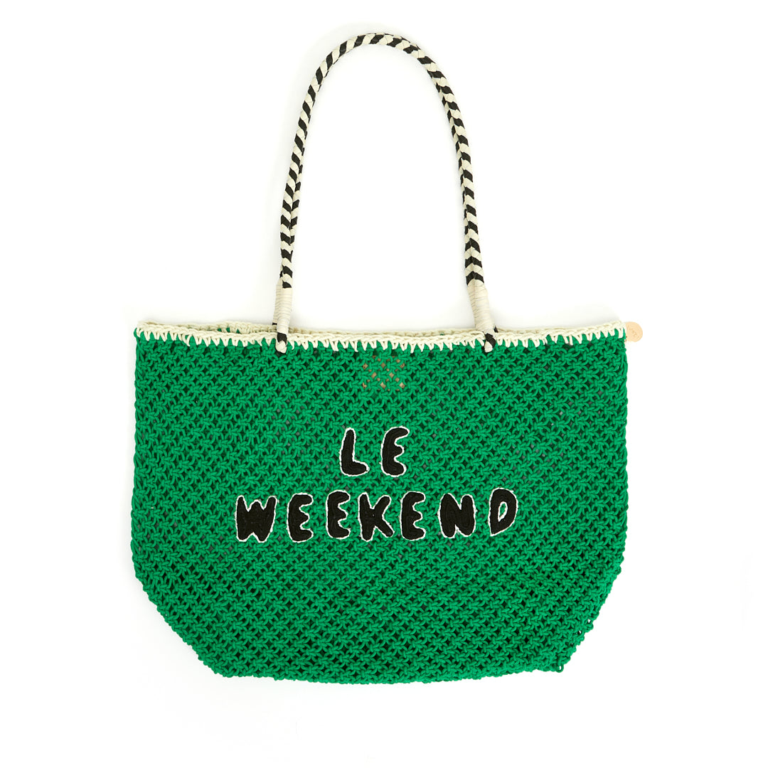 Clare V. Lete Tote Green Crochet with Black Le Weekend
