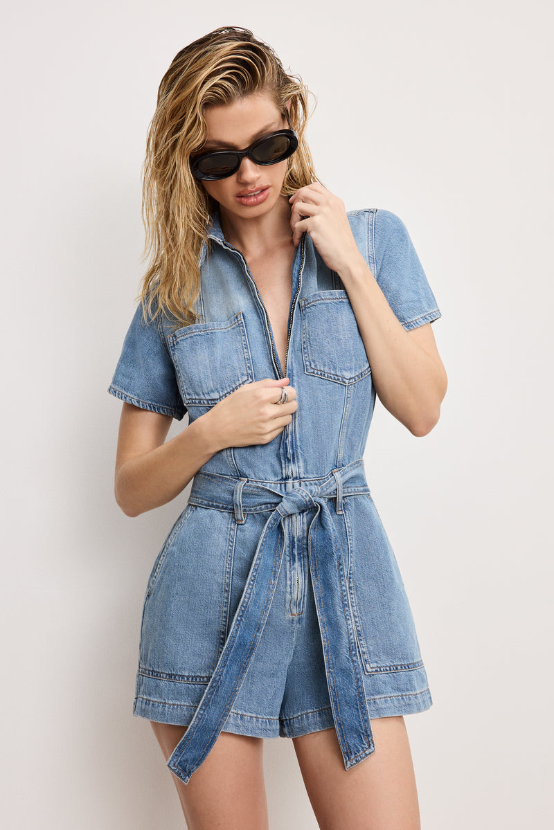 Good American Fit For Success Lite Linen Denim Romper