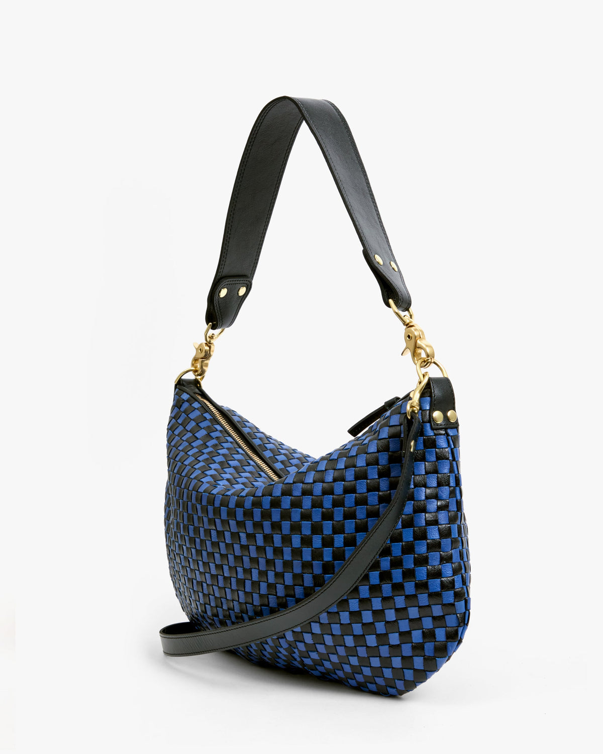Clare V. Moyen Messenger Woven Checker in Black/Cobalt