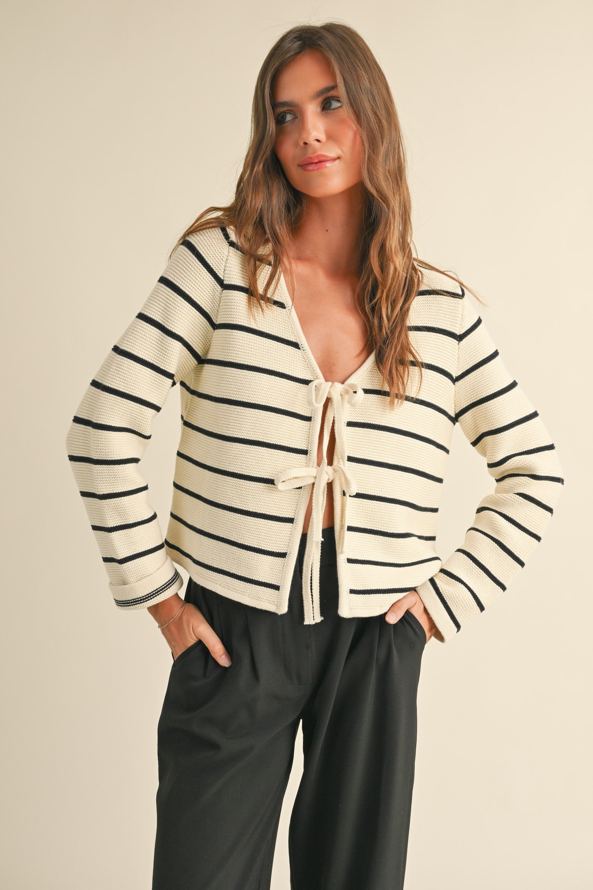 NYLAND Milana Striped Tie Front Cardigan