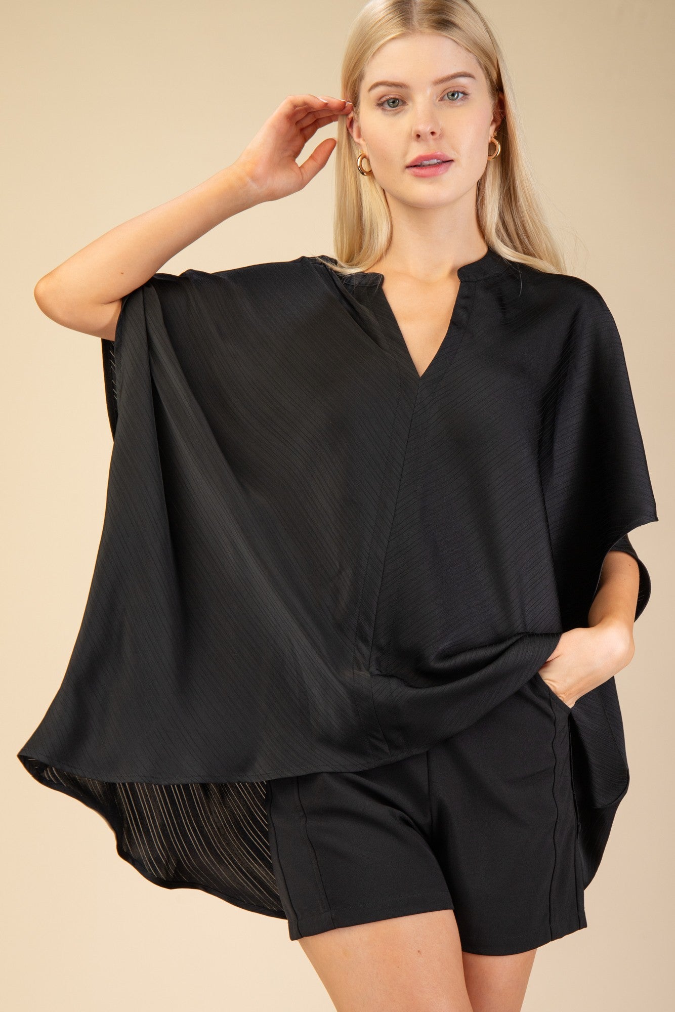NYLAND Virginia Oversize Satin Stripe Top Black