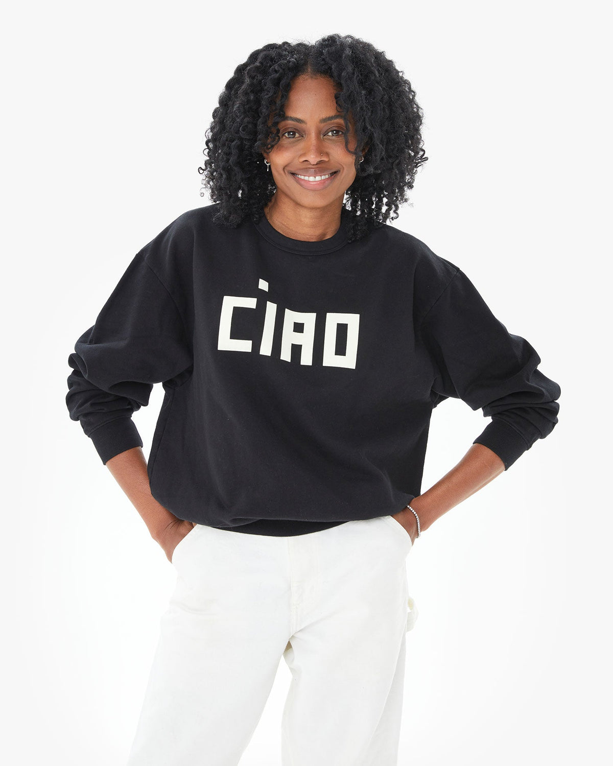 Clare V. Ciao Oversized Sweatshirt Black Cream
