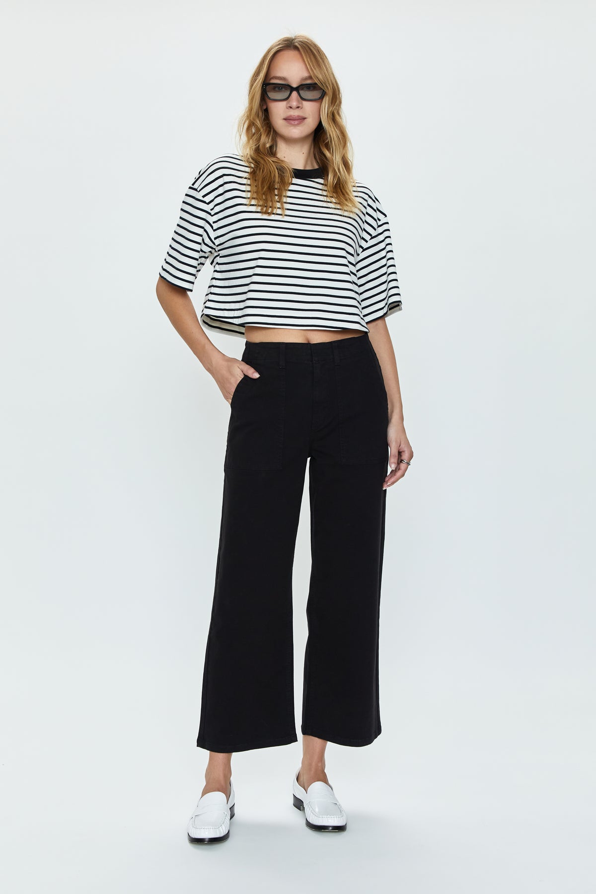 PISTOLA Sophia Wide Leg Utility Ankle in Black