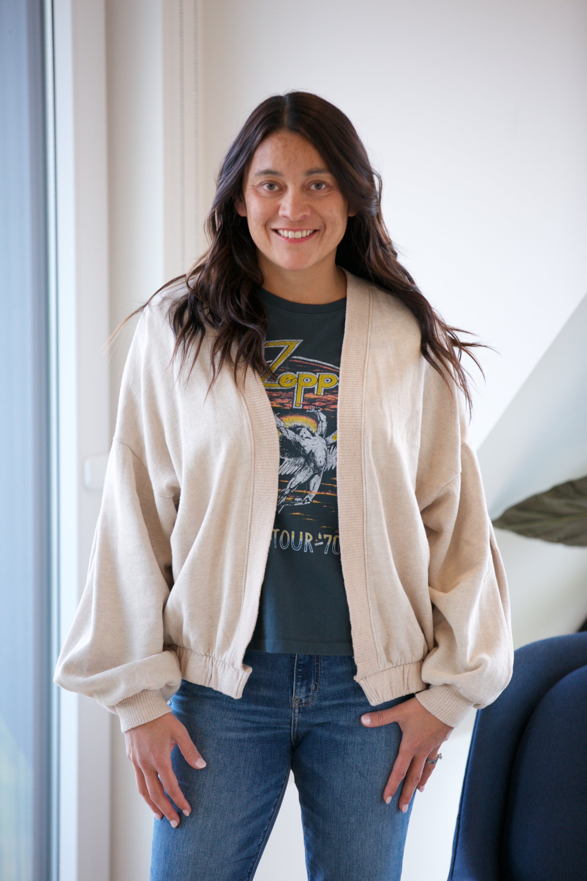 PROJECT SOCIAL T Warming Up Fleece Open Front Cardi Mother of Pearl