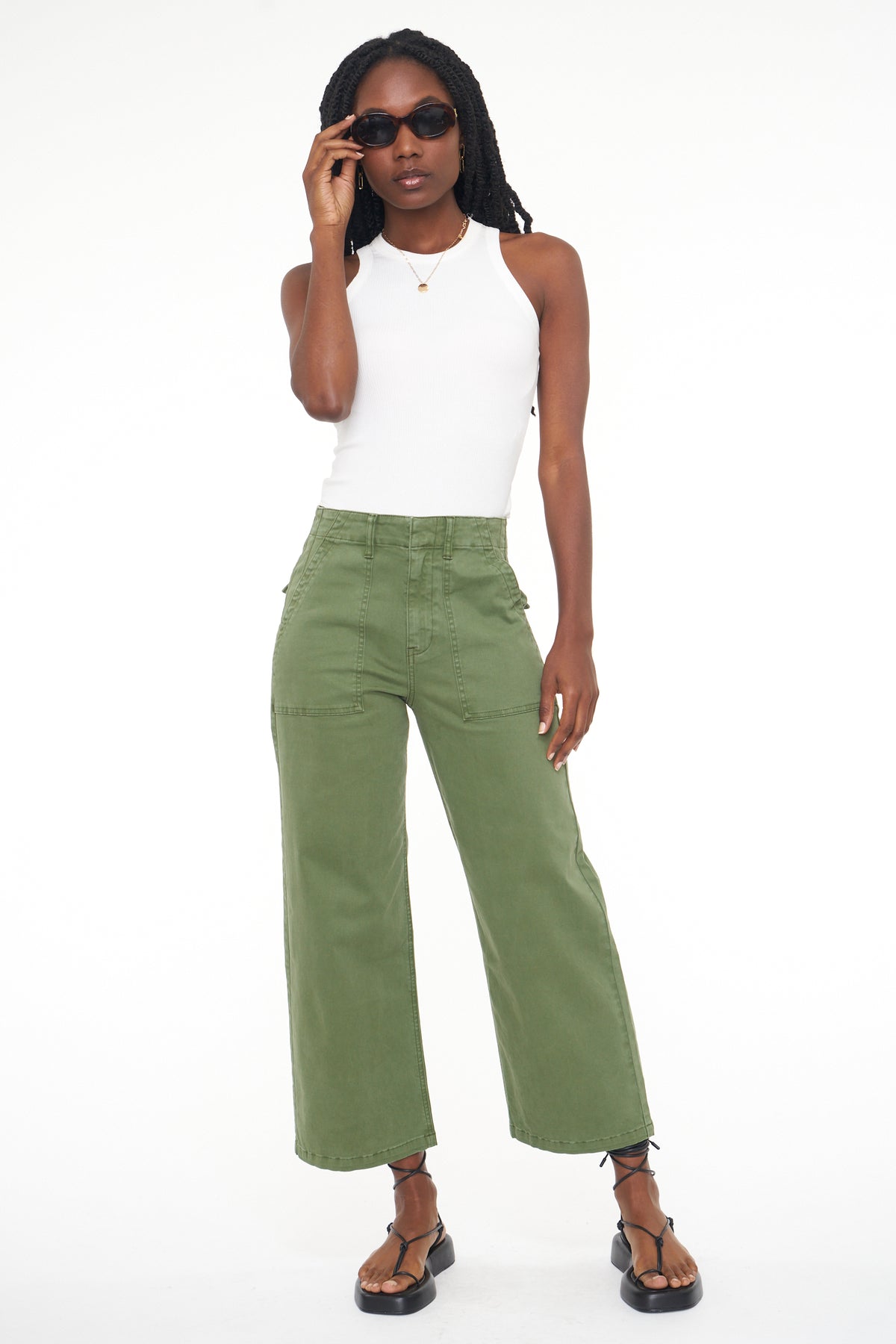PISTOLA Sophia Wide Leg Utility Ankle in Basil