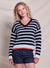 Sundry Striped V-Neck Sweater - Heart Embroidery