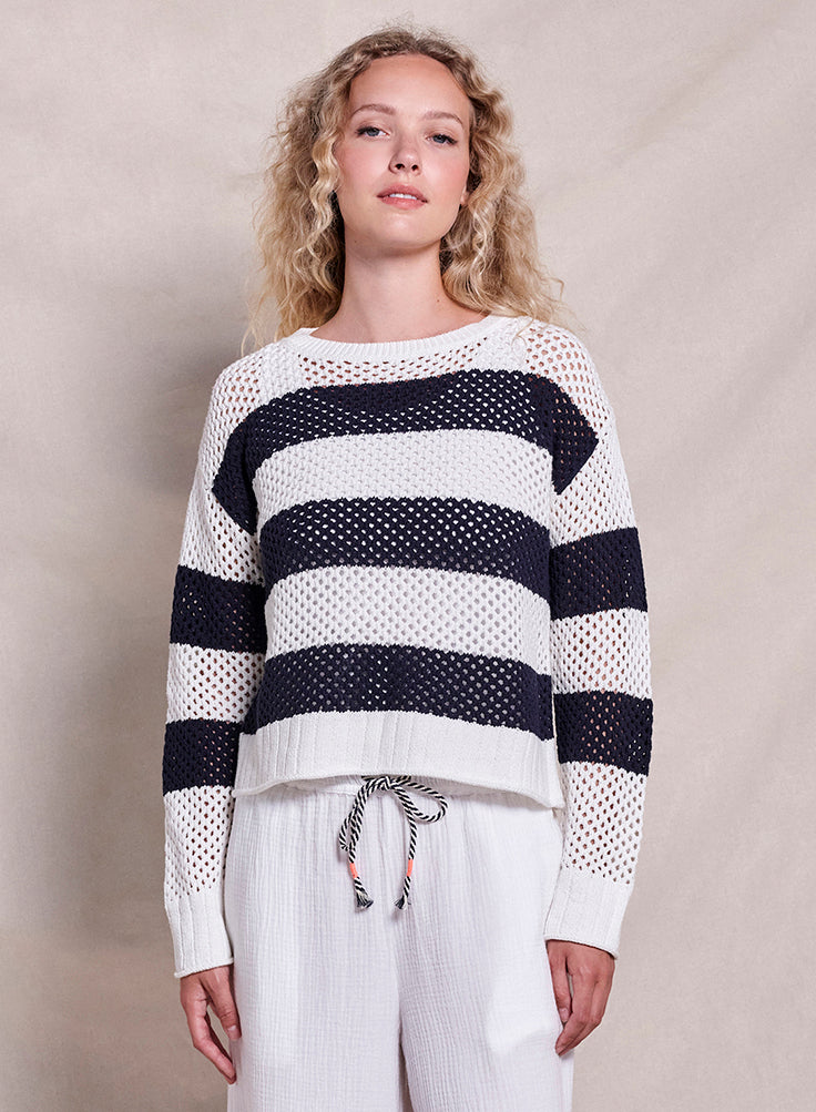 Sundry Mesh Stripe Boat Neck Sweater