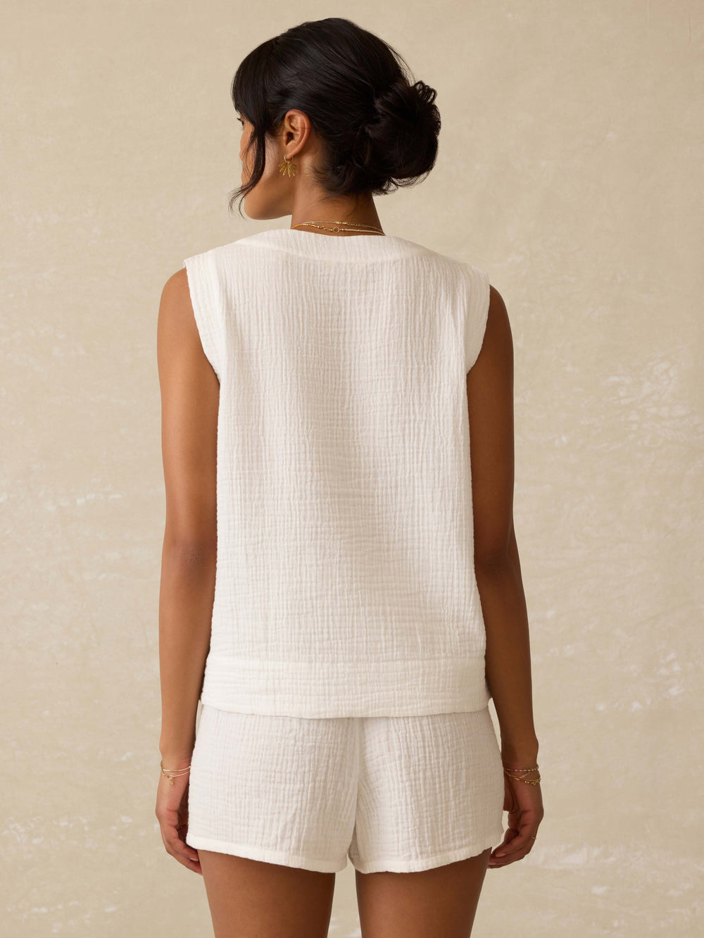 Faherty Dune Cotton Gauze Sleeveless Popover in White