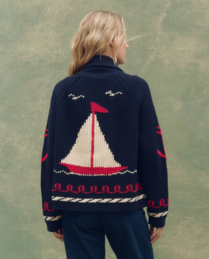 THE GREAT. The Sailboat Lodge Cardigan in Dark Navy