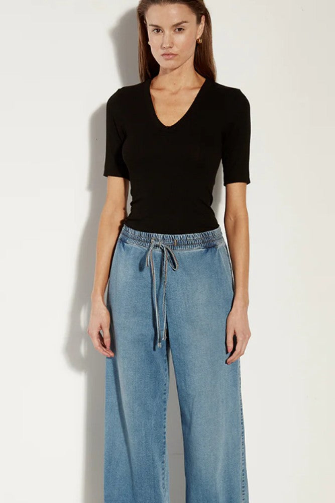 Enza Costa Textured Rib Half Sleeve U Black