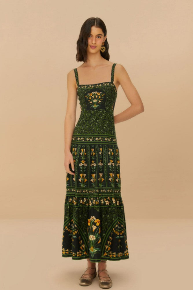 Farm Rio Flowers Arch Black Sleeveless Maxi Dress