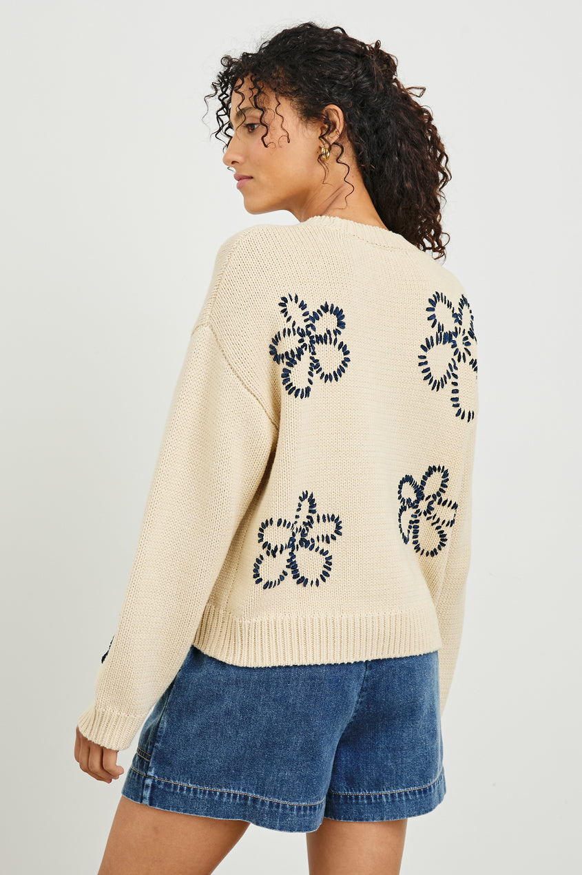 Rails Zoey Sweater in Ivory Navy Stitched Daisies