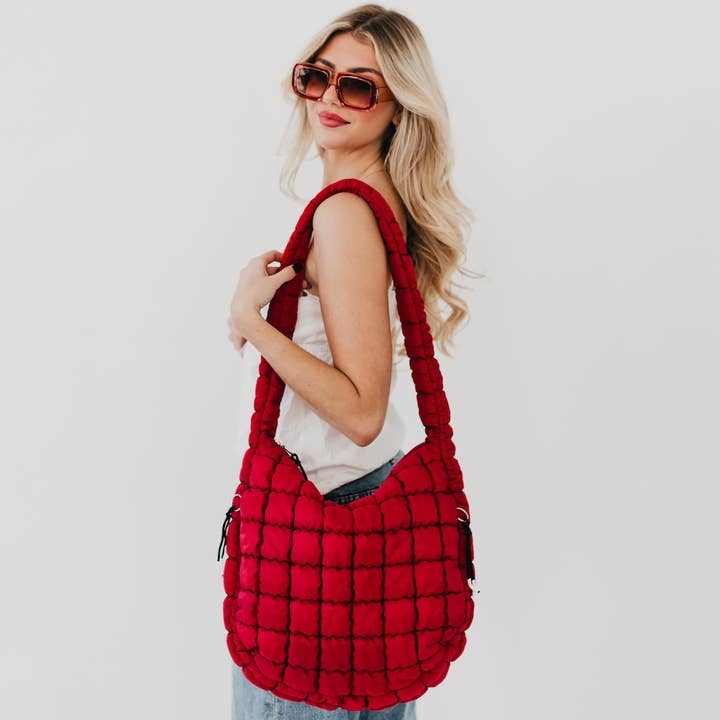 Pretty Simple Carmen Quilted Hobo Tote Bag Red